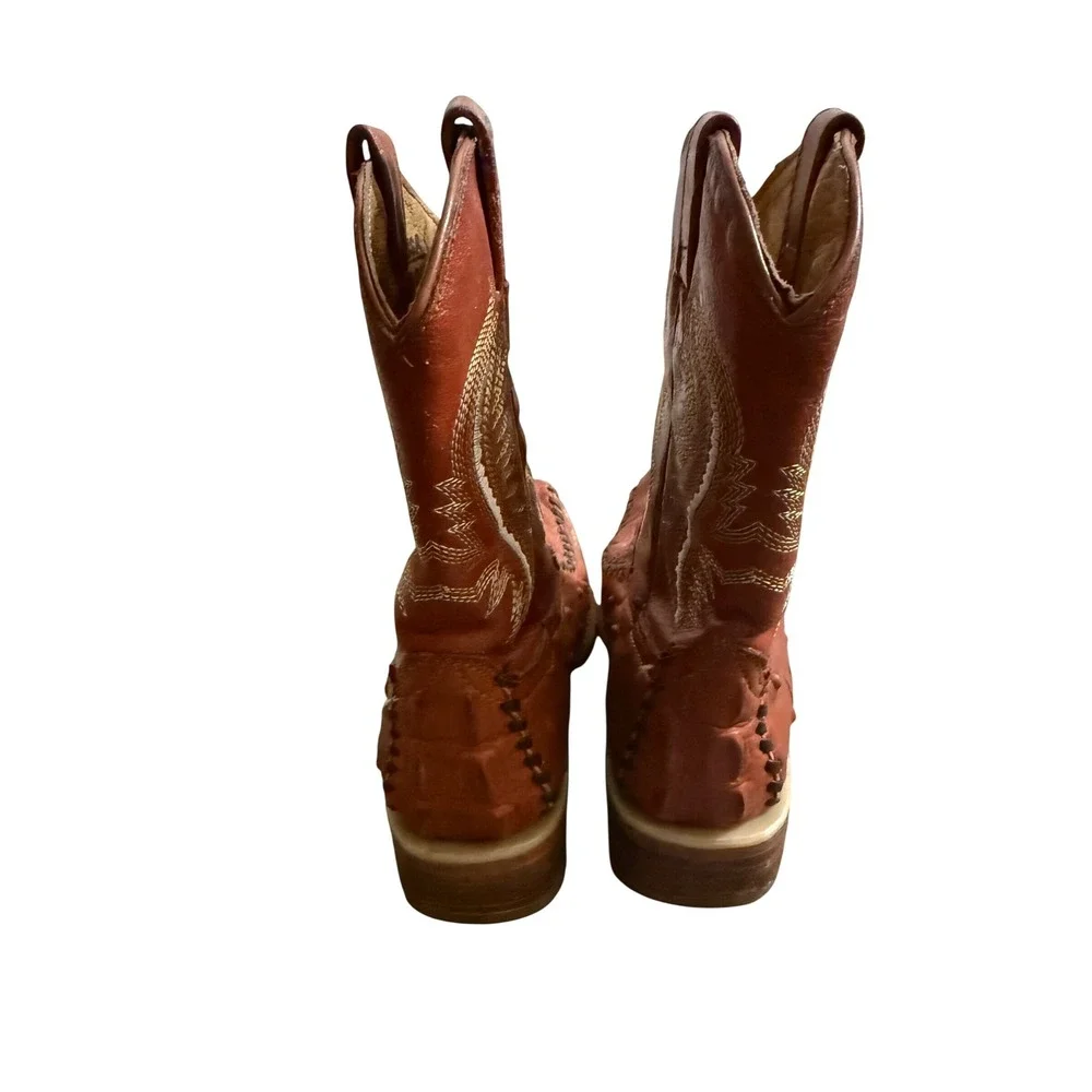 Majoma Kids Cognac Leather Alligator Ostrich Embossed Western Boots Size 1.5